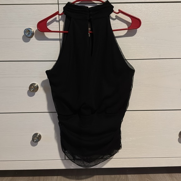 WHBM. Black Mesh. Mock neck top. S. - Picture 2 of 6